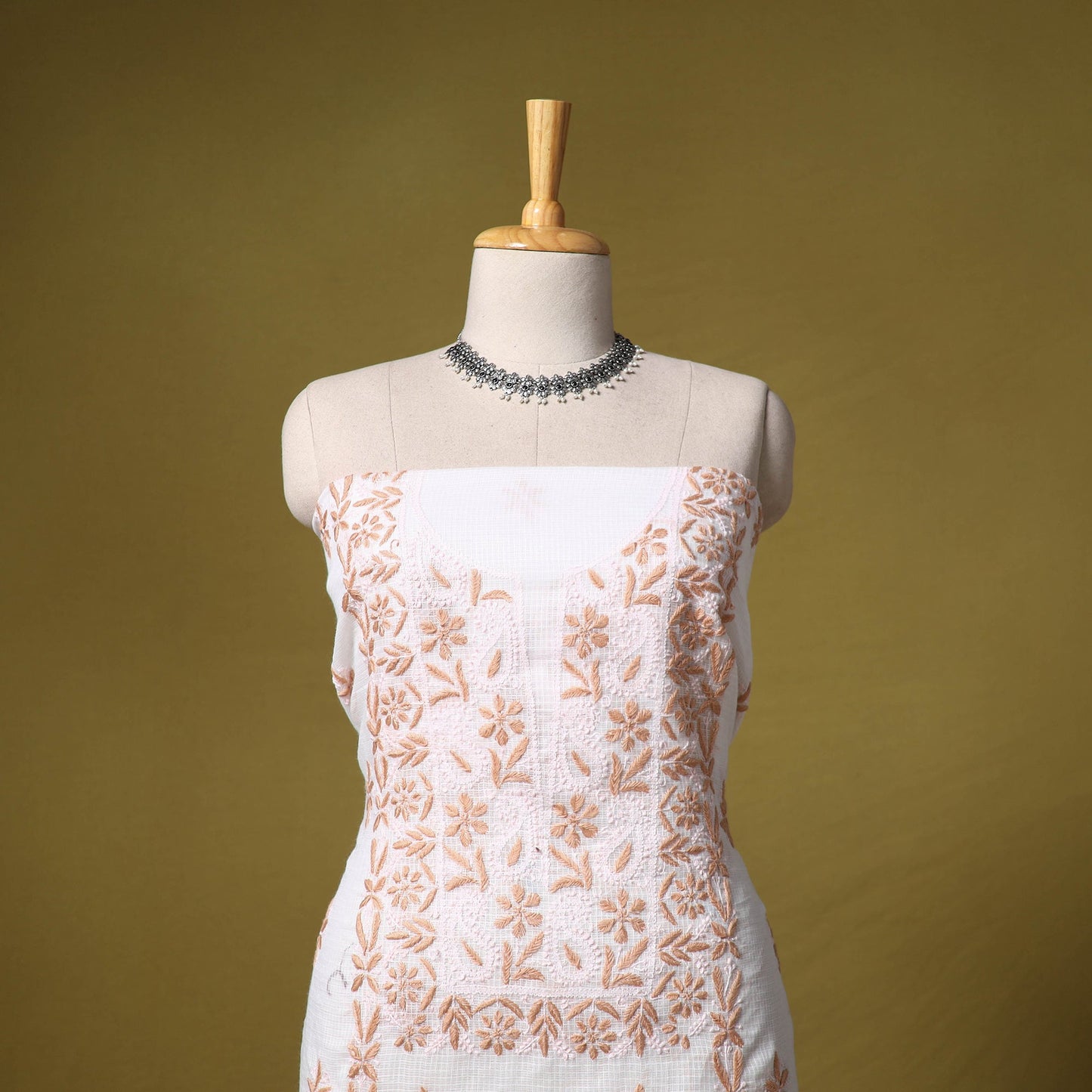 White - kota doria cotton lucknow chikankari 2pc unstitched