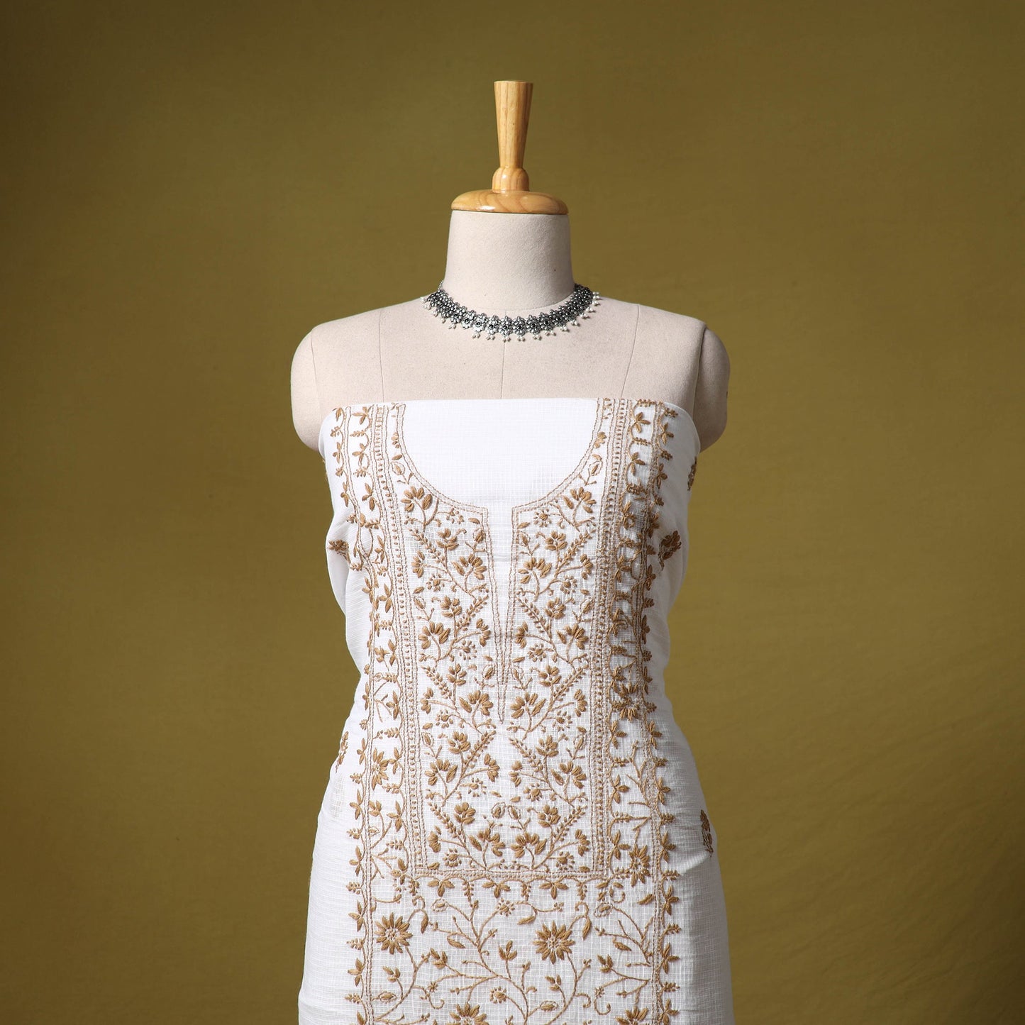 White - kota doria cotton lucknow chikankari 2pc unstitched