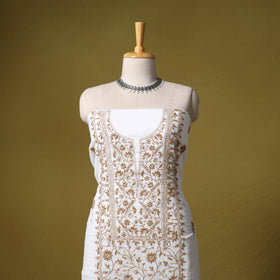 White - kota doria cotton lucknow chikankari 2pc unstitched