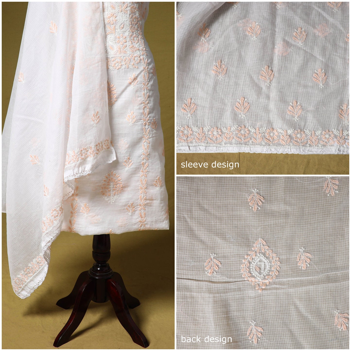 White - kota doria cotton lucknow chikankari 2pc unstitched
