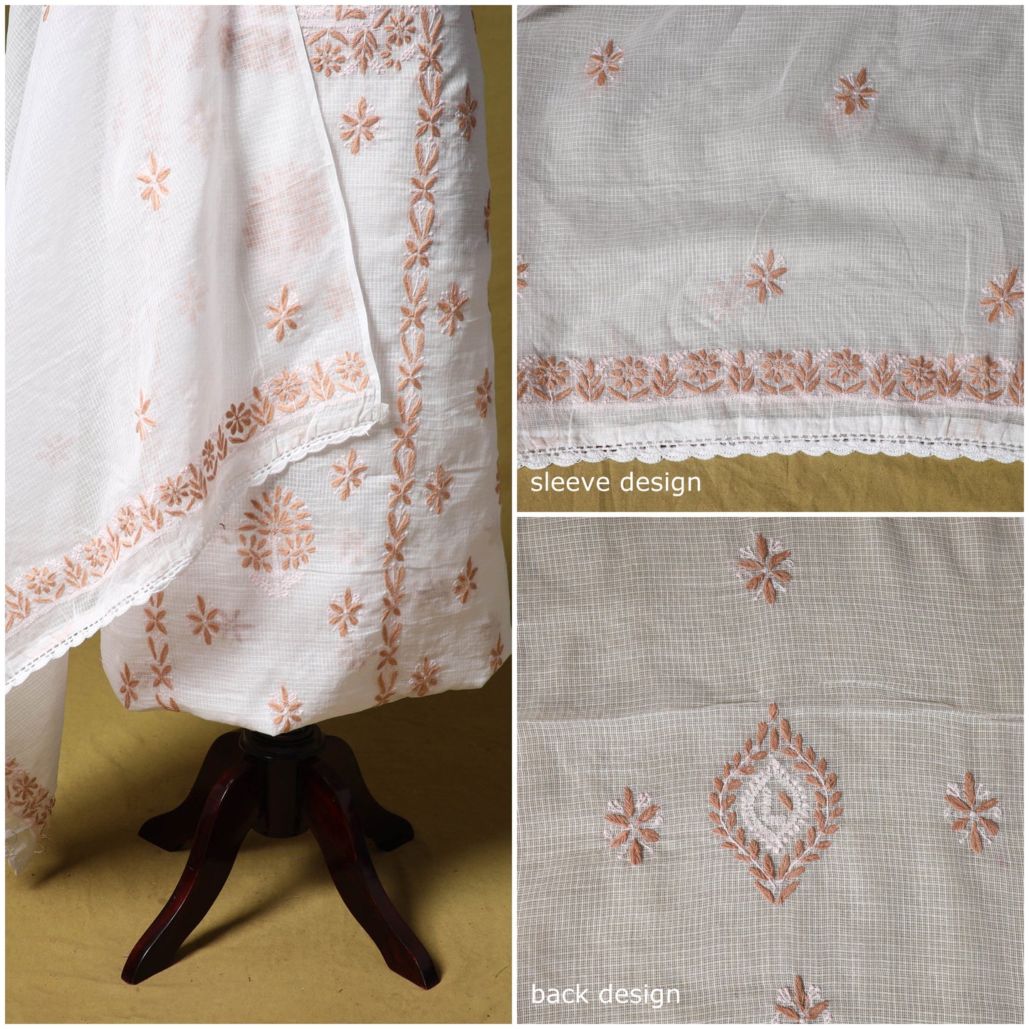 White - kota doria cotton lucknow chikankari 2pc unstitched