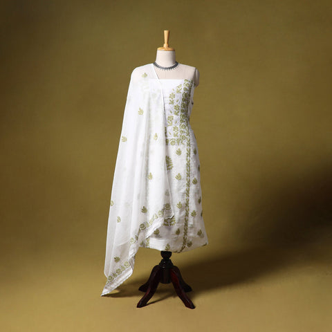 White - kota doria cotton lucknow chikankari 2pc unstitched