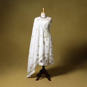 White - kota doria cotton lucknow chikankari 2pc unstitched