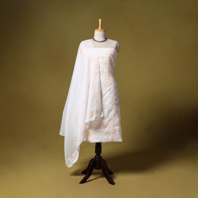 White - kota doria cotton lucknow chikankari 2pc unstitched