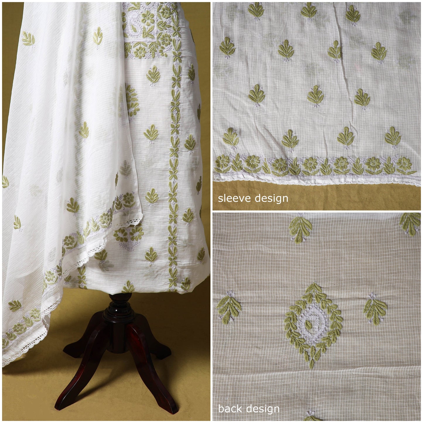 White - kota doria cotton lucknow chikankari 2pc unstitched