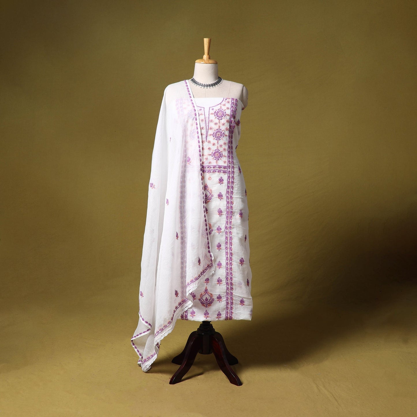 White - kota doria cotton lucknow chikankari 2pc unstitched