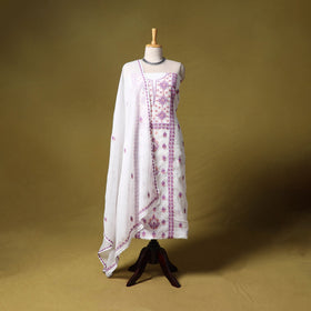 White - kota doria cotton lucknow chikankari 2pc unstitched