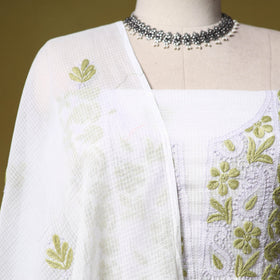 White - kota doria cotton lucknow chikankari 2pc unstitched