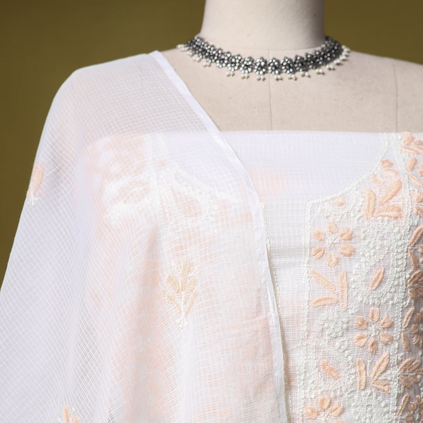 White - kota doria cotton lucknow chikankari 2pc unstitched