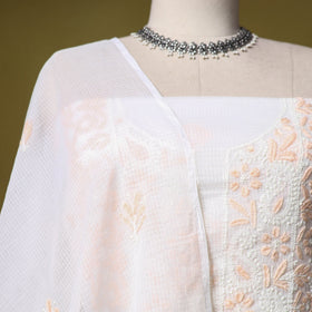White - kota doria cotton lucknow chikankari 2pc unstitched