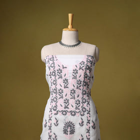 White - kota doria cotton lucknow chikankari 2pc unstitched