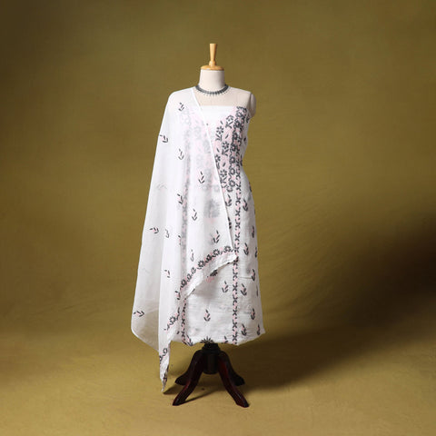 White - kota doria cotton lucknow chikankari 2pc unstitched
