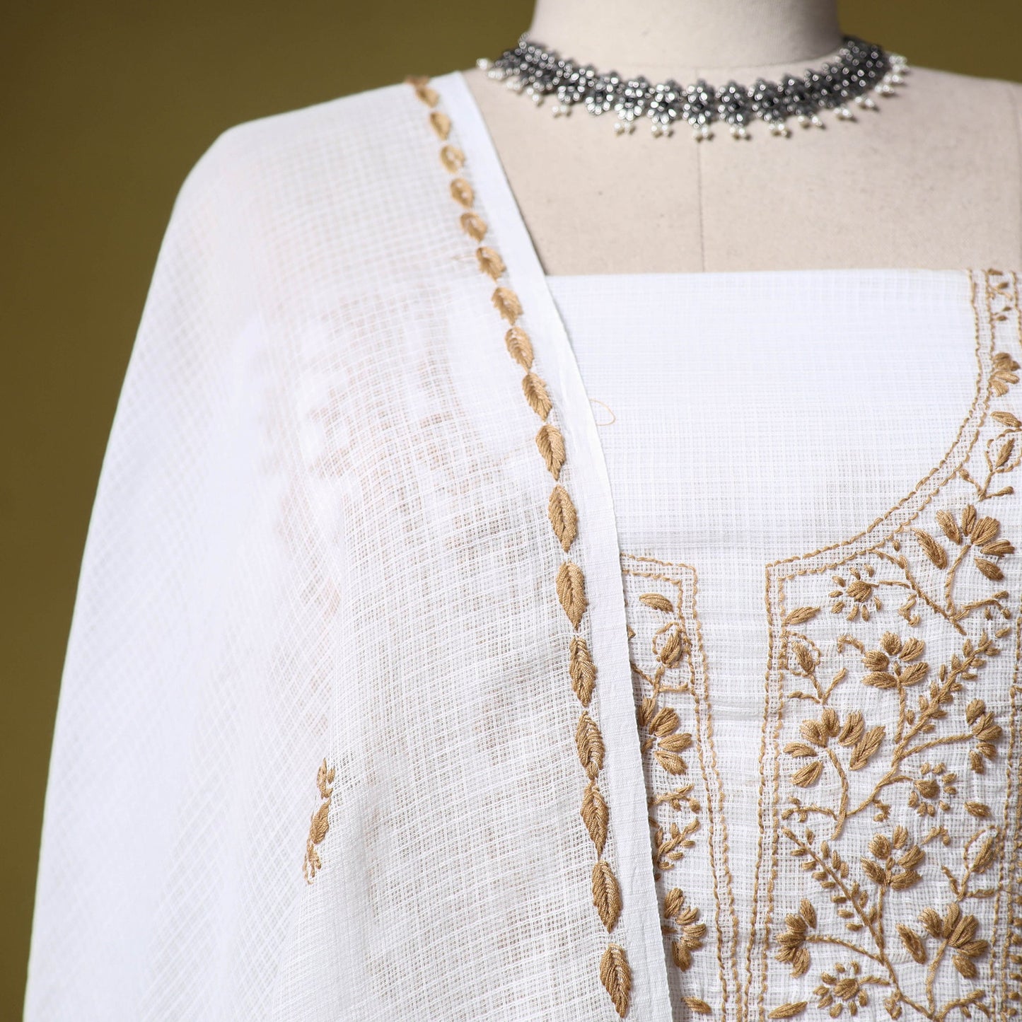 White - kota doria cotton lucknow chikankari 2pc unstitched