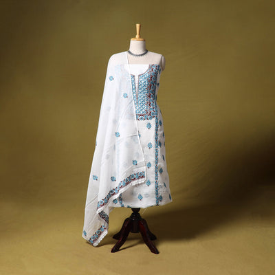 White - kota doria cotton lucknow chikankari 2pc unstitched