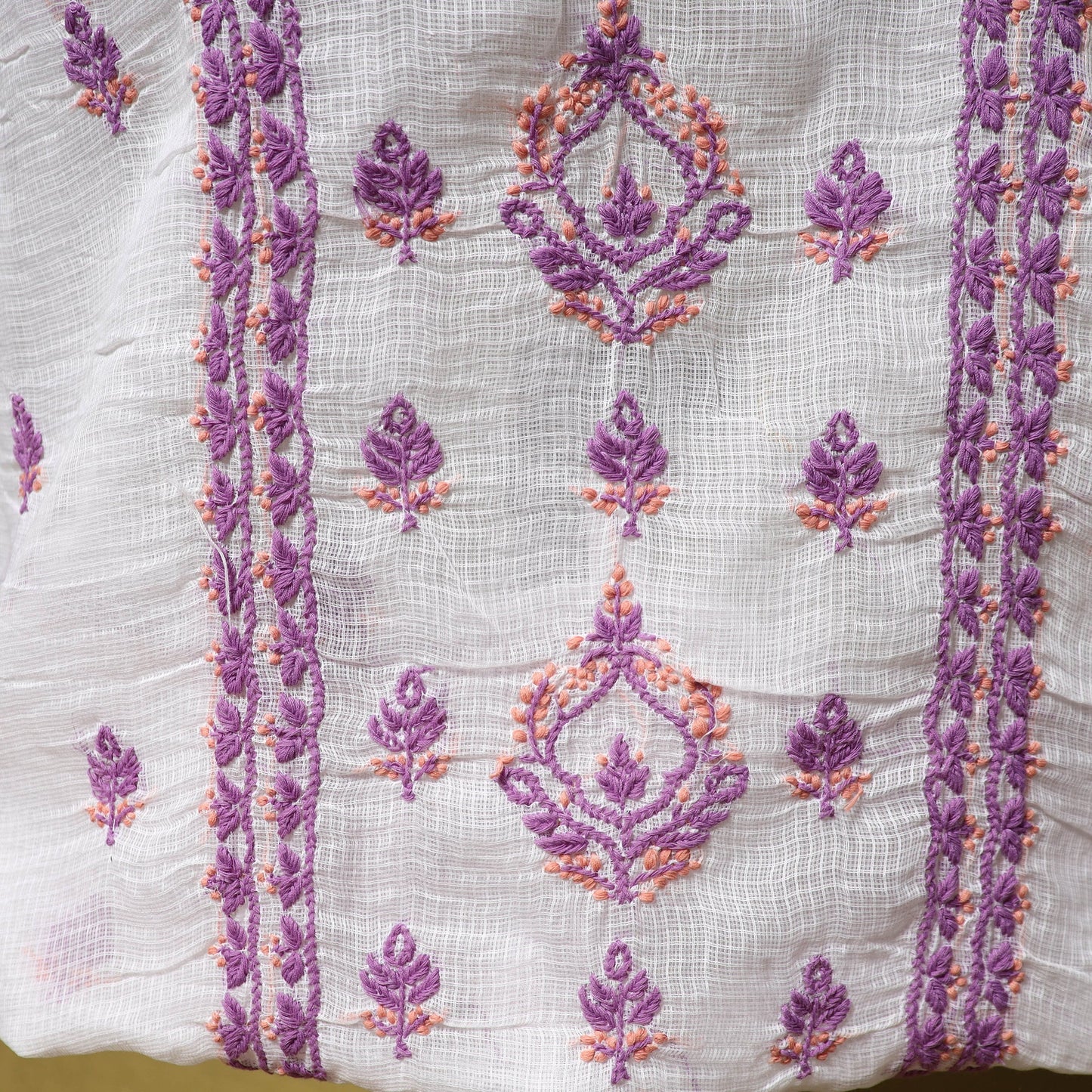 White - kota doria cotton lucknow chikankari 2pc unstitched