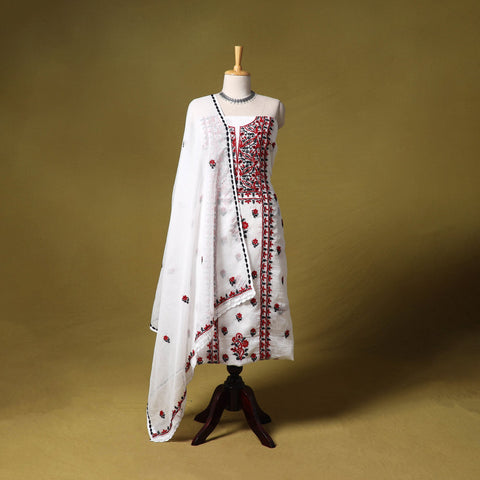 White - kota doria cotton lucknow chikankari 2pc unstitched