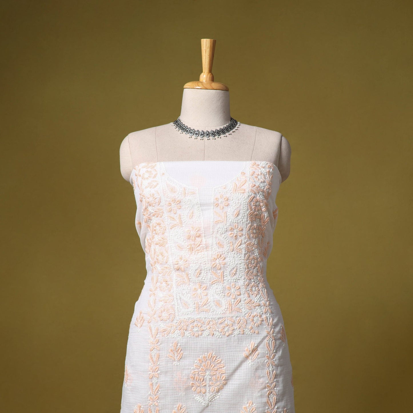 White - kota doria cotton lucknow chikankari 2pc unstitched