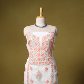 White - kota doria cotton lucknow chikankari 2pc unstitched