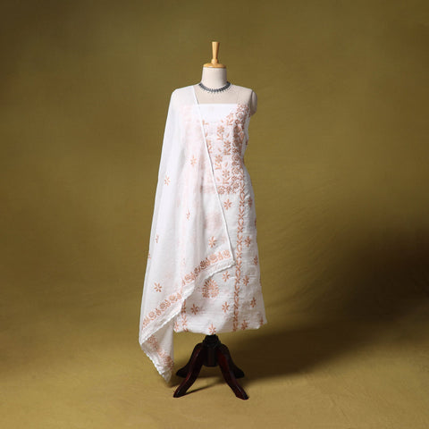 White - kota doria cotton lucknow chikankari 2pc unstitched