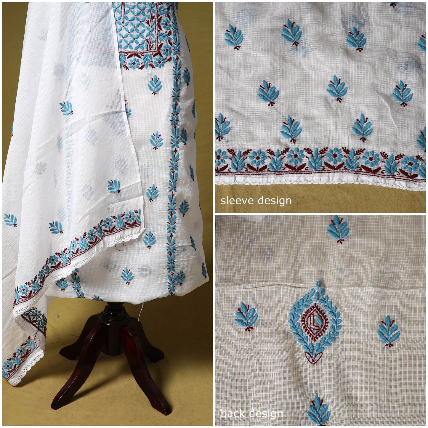 White - kota doria cotton lucknow chikankari 2pc unstitched
