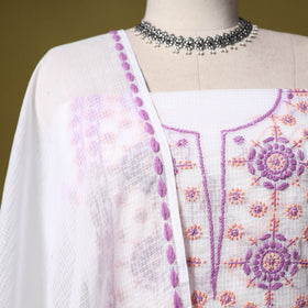 White - kota doria cotton lucknow chikankari 2pc unstitched