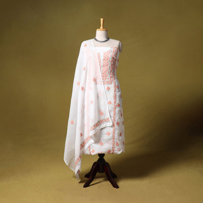 White - kota doria cotton lucknow chikankari 2pc unstitched