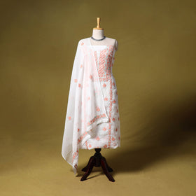 White - kota doria cotton lucknow chikankari 2pc unstitched