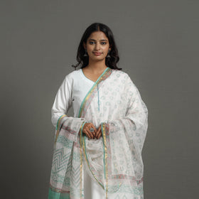 White - kota doria cotton sanganeri dupatta 58 - handcrafted