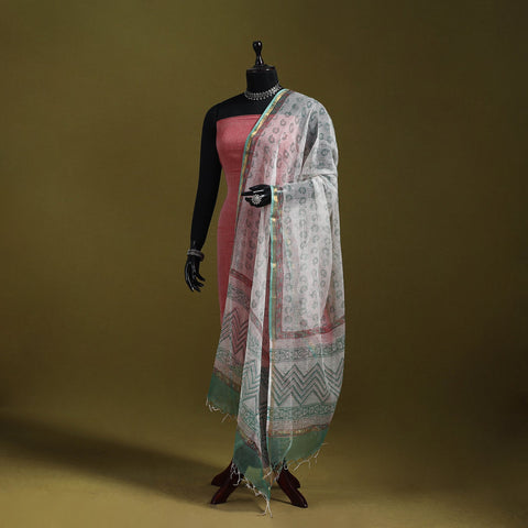 White - kota doria cotton sanganeri dupatta 58 - handcrafted