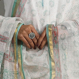 White - kota doria cotton sanganeri dupatta 58 - handcrafted