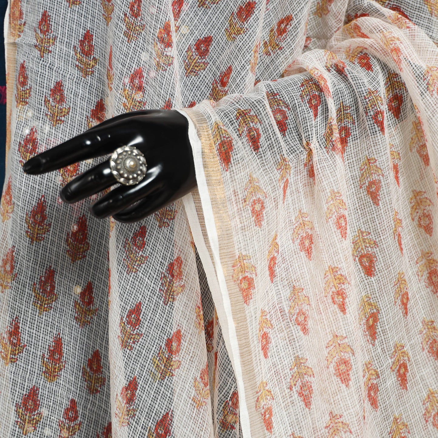 White - kota doria cotton sanganeri floral dupatta 29