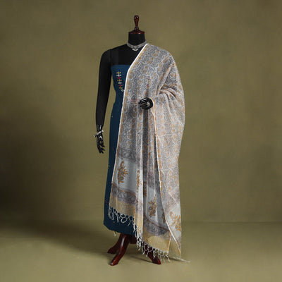 White - kota doria cotton sanganeri floral dupatta 33