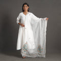 White - kota doria silk cotton kashida embroidery dupatta