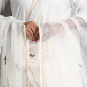 White - kota doria silk cotton kashida embroidery dupatta