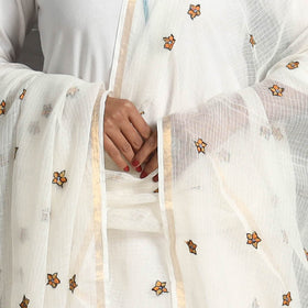White - kota doria silk cotton kashida embroidery dupatta