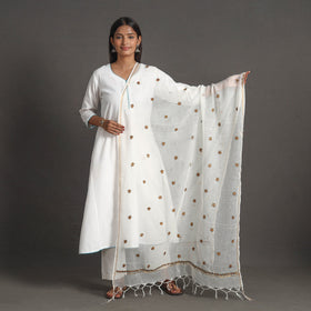 White - kota doria silk cotton kashida embroidery dupatta