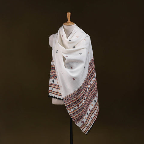 White - kutch bhujodi handwoven acrylic wool shawl 156