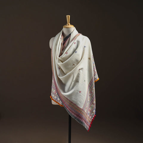 White - kutch bhujodi handwoven merino wool dhabla shawl 26
