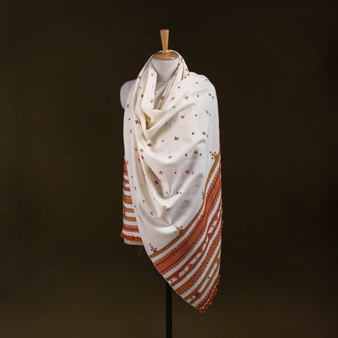 White - kutch bhujodi handwoven mirror work acrylic wool