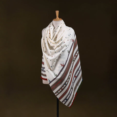 White - kutch bhujodi handwoven mirror work acrylic wool