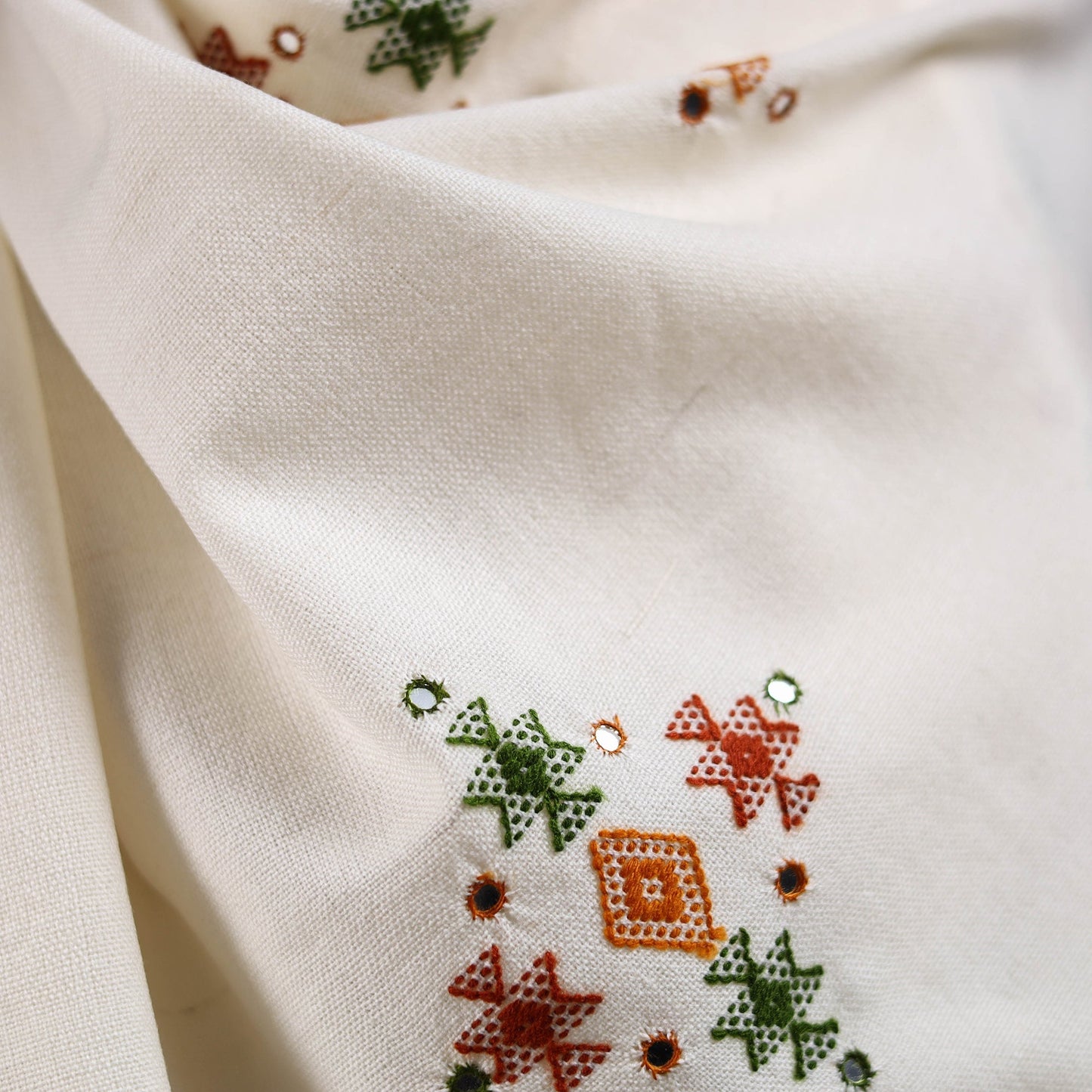 Kutch bhujodi handwoven mirror work acrylic wool shawl 47