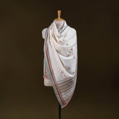 Kutch bhujodi handwoven mirror work acrylic wool shawl 49