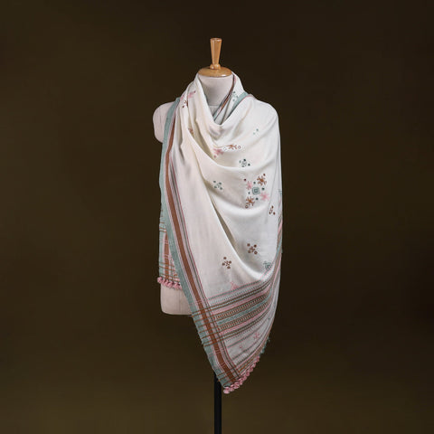 Kutch bhujodi handwoven mirror work acrylic wool shawl 49