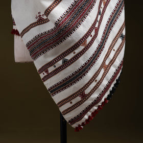 White - kutch bhujodi handwoven mirror work woollen shawl