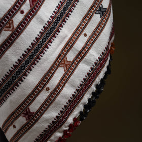 White - kutch bhujodi handwoven mirror work woollen shawl