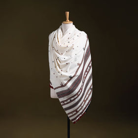 White - kutch bhujodi handwoven mirror work woollen shawl