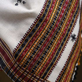 White - kutch bhujodi handwoven mirror work woollen shawl