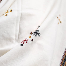 White - kutch bhujodi handwoven mirror work woollen shawl