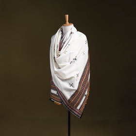 White - kutch bhujodi handwoven mirror work woollen shawl
