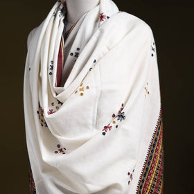 White - kutch bhujodi handwoven mirror work woollen shawl